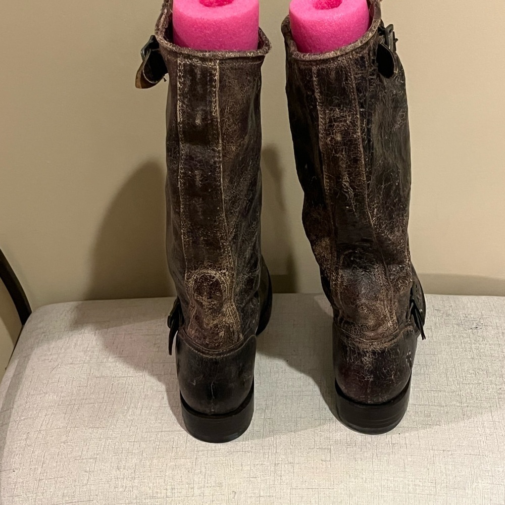 Frye Veronica Slouch Knee High Distress Leather Boot Chocolate Crackle, size 8 - Picture 3 of 10